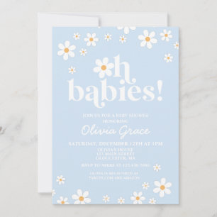 Invitation Oh Bébés! Baby shower bleu pâle aux marguerites