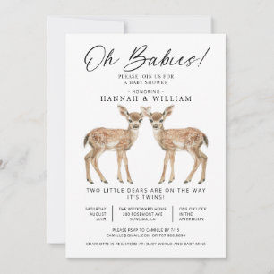 Invitation Oh Bébés Jumeaux Aquarelle Cerfs Baby Shower