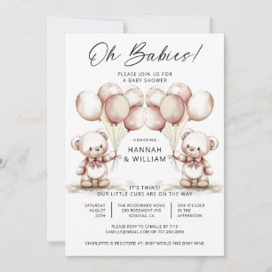 Invitation Oh Bébés Jumeaux Mignons Ours Aquarelle Baby Showe