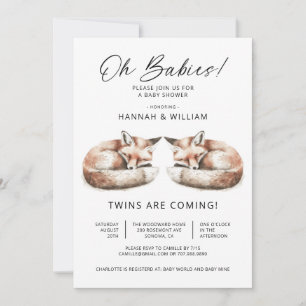 Invitation Oh Bébés Jumelles Petits Renards Baby Shower