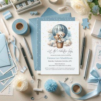 Invitation Oh Boy Adventure Baby shower Puppy Hot Air Balloon
