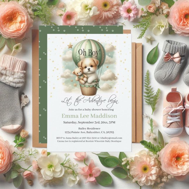 Invitation Oh Boy Adventure Chiot Hot Air Baby shower (Créateur téléchargé)