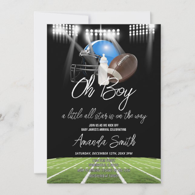 Invitation Oh Boy American Football Little Star Baby shower (Devant)