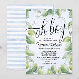 Invitation Oh Boy Aquarelle Baby shower Garçon de verdure