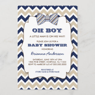 Invitation OH BOY baby shower Bowtie / chevron brun brun mari