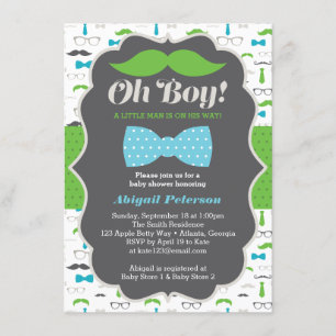 Invitation Oh Boy Baby shower Invitation, Bleu, Vert