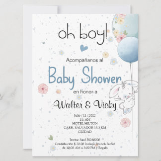 Invitation Oh boy! baby shower lindo conejito