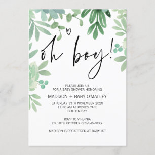 Invitation Oh Boy Baby shower Party Greenergie Succulents