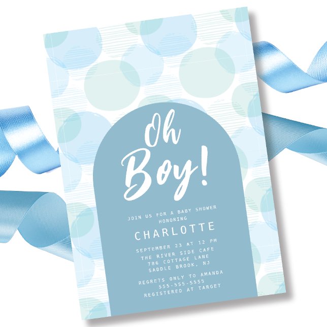 Invitation Oh Boy Baby shower Pois Bleu (Créateur téléchargé)
