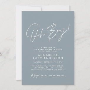 Invitation oh Boy baby shower script bébé bleu élégant