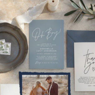 Invitation oh Boy baby shower script moderne bébé bleu élégan