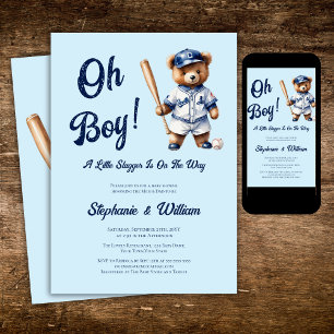 Invitation Oh Boy Baseball Baby Shower Ourson Mignon