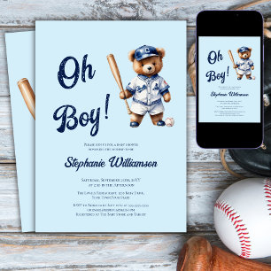 Invitation Oh Boy Baseball  Baby Shower Ourson Mignon