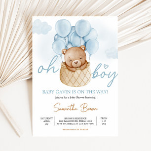 Invitation Oh Boy Bear Hot Air Baby shower de ballon
