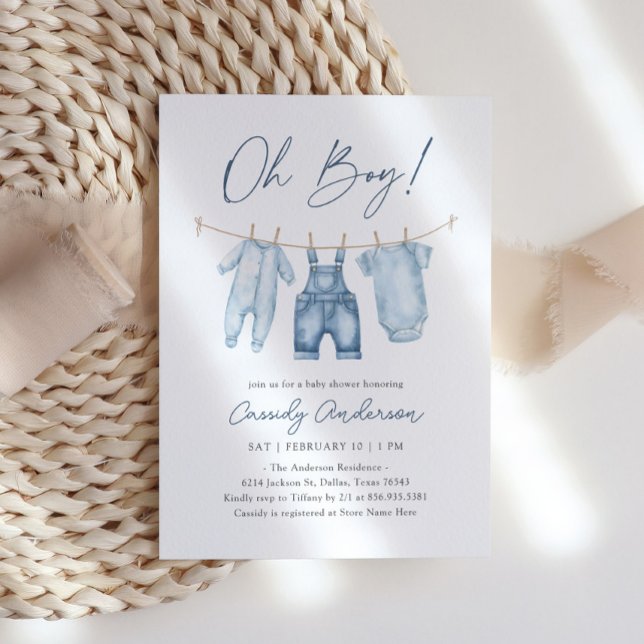 Invitation Oh Boy Blue Jean Denim Baby shower (Créateur téléchargé)