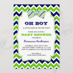 Invitation OH BOY Bow cravate baby shower / chevron vert mari