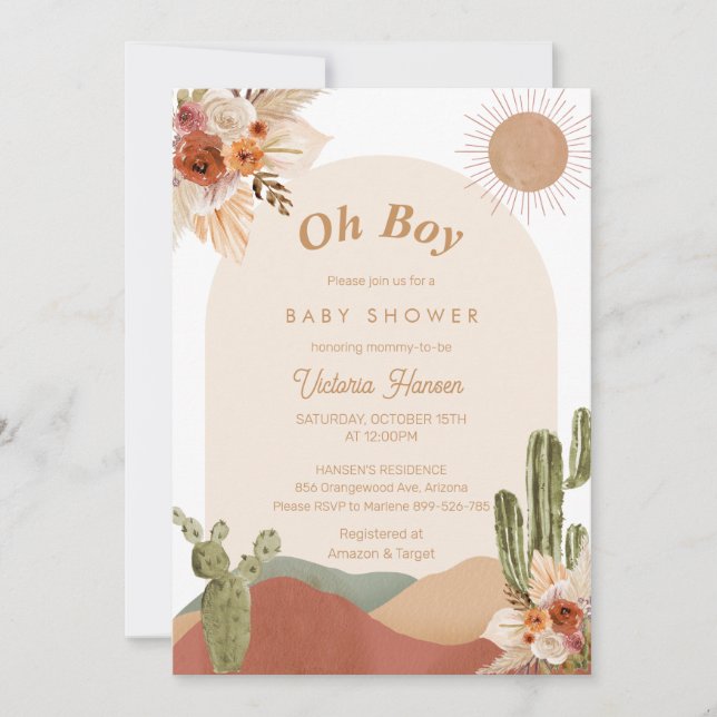 Invitation Oh Boy Cactus Baby shower du désert Sud-Ouest (Devant)