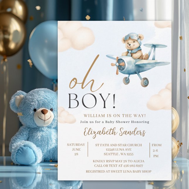 Invitation Oh Boy,  Cute Bear Baby shower boy (Créateur téléchargé)