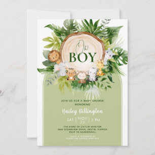 Invitation Oh Boy Cute Safari Jungle Baby shower d'aquarelle