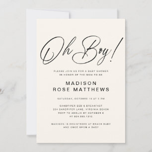 Invitation Oh Boy écriture moderne bleu poussiéreux Invitatio