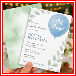 Invitation Oh Boy Eucalyptus Balloon Baby shower de verdure
