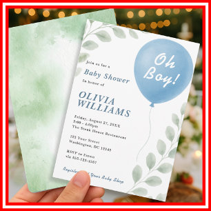 Invitation Oh Boy Eucalyptus Balloon Baby shower de verdure