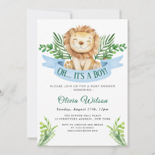 Invitation “Oh Boy!” Fête de Bébé Lion dans la Verdure