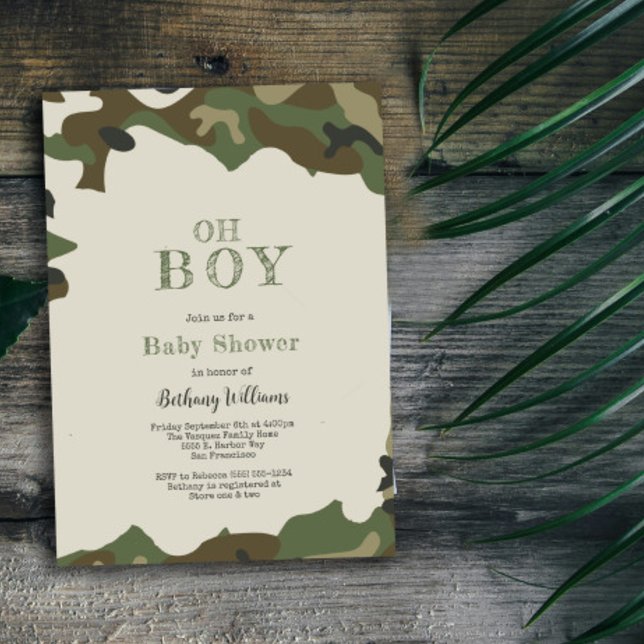 Invitation Oh Boy Green Woodland Baby shower Camo (Créateur téléchargé)