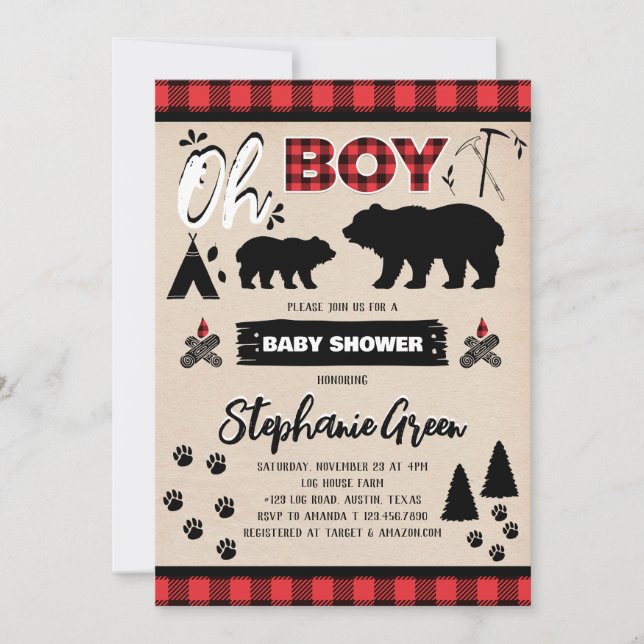 Invitation Oh Boy Lumberjack Baby shower (Devant)