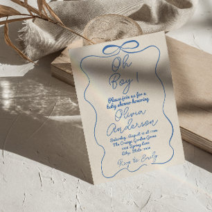 Invitation Oh Boy Main dessinée Écrit Baby shower Bleu Boy Bo