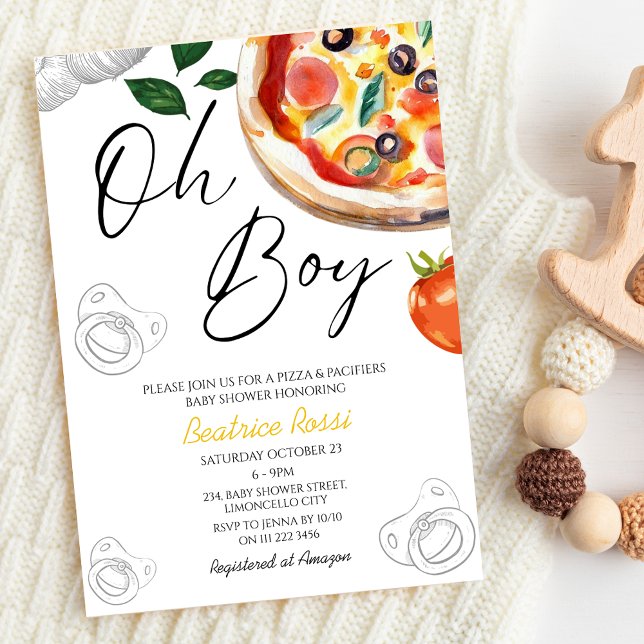 Invitation Oh Boy Pizza Pacificateurs Baby shower italien (Oh Boy Pizza Pacifiers Italian Baby Shower Invitation)
