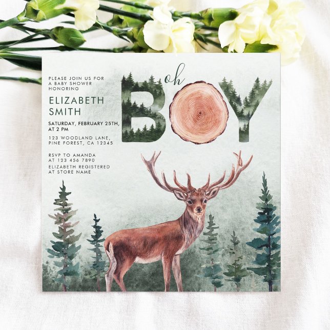 Invitation Oh Boy Rustic Deer Boy Baby shower (Créateur téléchargé)