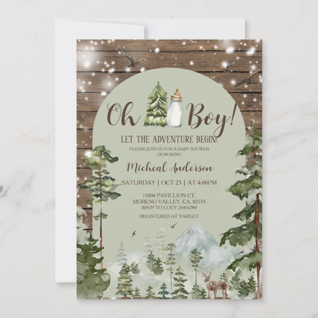 Invitation Oh Boy Rustic Wood Adventure Baby shower de Noël (Devant)