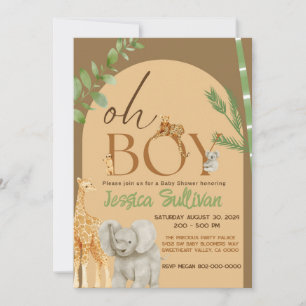 Invitation Oh Boy Safari Animal Earth Baby shower de tonalité