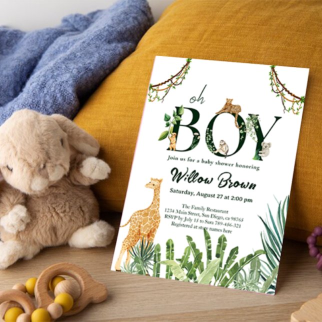 Invitation Oh Boy Safari Animal Jungle Baby shower de verdure (Créateur téléchargé)