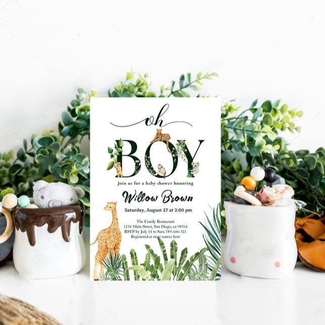 Invitation Oh Boy Safari Animal Jungle Baby shower de verdure (Oh Baby Safari animal Baby shower)