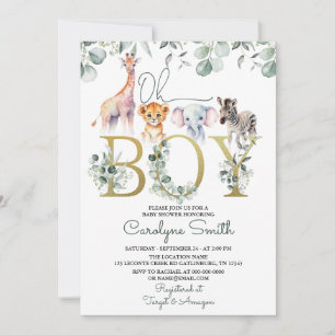 Invitation Oh Boy Safari Animaux Baby shower verdoyant