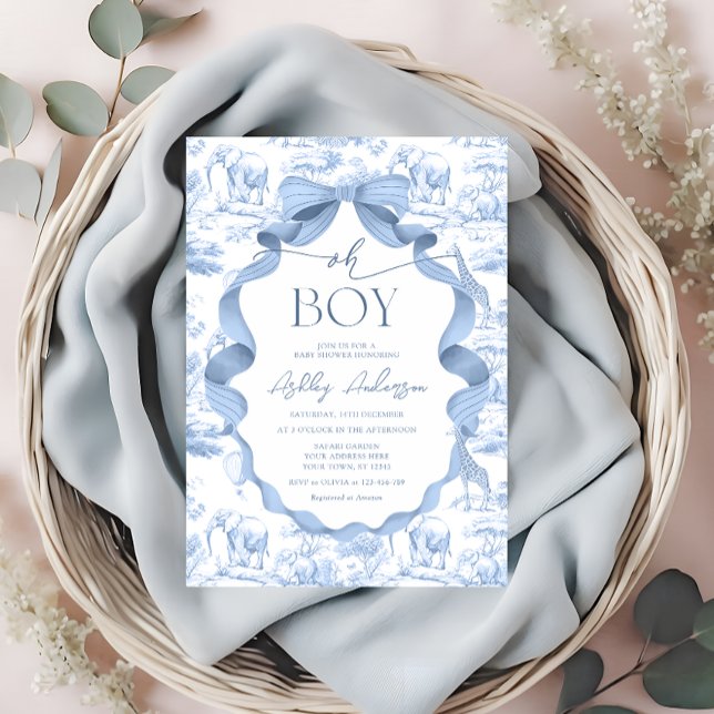 Invitation Oh Boy Safari Baby shower de toile bleu animal (Créateur téléchargé)