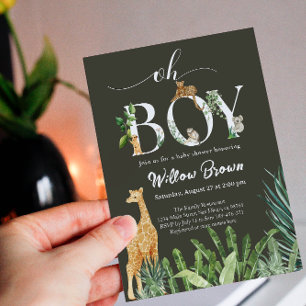Invitation Oh Boy Safari Forêt Animale Baby shower de verdure