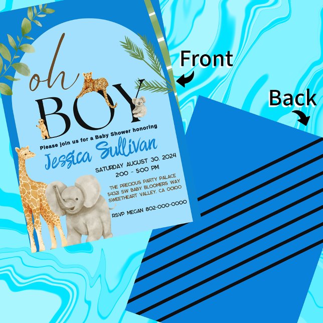 Invitation Oh Boy Safari Les nuances de Baby shower bleu (Blue Safari Baby Shower Oh Boy Invite)