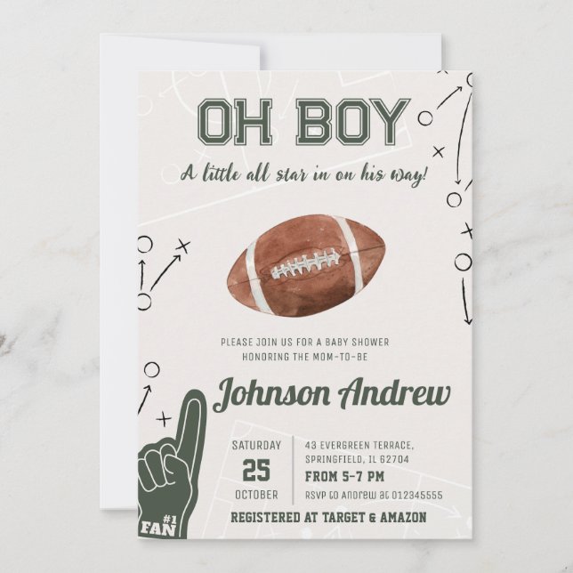 Invitation Oh Boy Sports Football Baby shower (Devant)