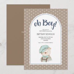 Invitation Oh Boy Tan Polka Dot Teddy Bear Baby shower