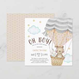 Invitation Oh Boy Teddy Bear Baby shower boisé