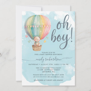 Invitation Oh Boy Teddy Bear Blue Hot Air Baby shower