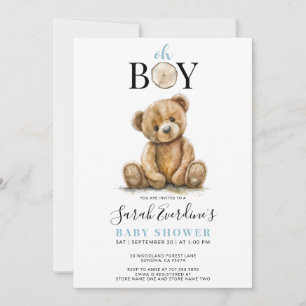 Invitation Oh Boy Teddy Bear Watercolor Baby shower