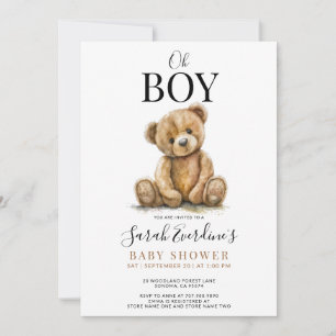 Invitation Oh Boy Teddy Bear Watercolor Baby shower