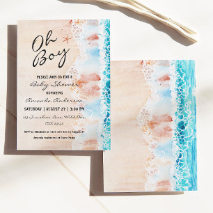 Invitation Oh Boy Watercolor Baby shower de plage