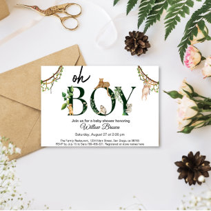 Invitation Oh Boy Wild Safari Animal Jungle Baby shower garço