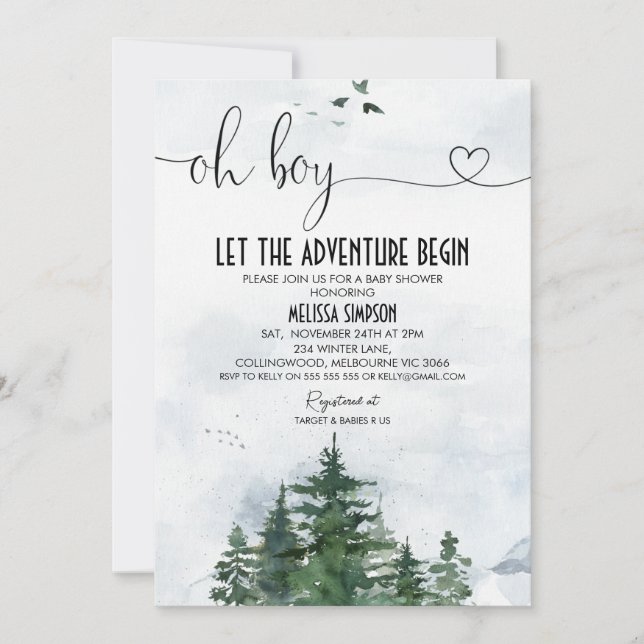 Invitation Oh Boy Wilderness Baby shower de calligraphie card (Devant)