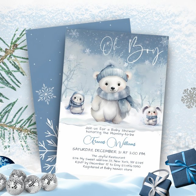 Invitation Oh Boy Winter | Baby shower de bois modifiable (Créateur téléchargé)